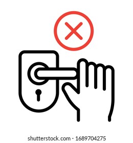 Do not touch door knob. Line vector. Isolate on white background.