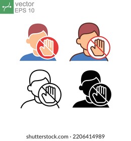 Do not touch face area with unwashed hands for covid-19 prevention. Coronavirus outbreak. Avoid touching your eyes, nose, and mouth icon. Vector illustration. Design on white background. EPS 10