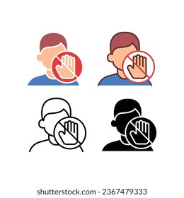 Do not touch face area with unwashed hands for covid-19 prevention. Coronavirus outbreak. Avoid touching your eyes, nose, and mouth icon. Vector illustration. Design on white background. EPS 10