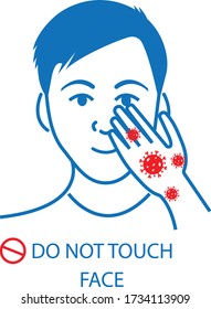 Do not touch face icon. Corona virus protection icon. Do not touch mouth, nose, and eyes icon vector illustration. Avoid touch face. Covid-19 prevention icon    