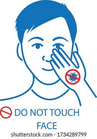 Do Not Touch Face Icon. Corona Virus Protection Icon. Do Not Touch Mouth, Nose, And Eyes Icon Vector Illustration. Avoid Touch Face. Covid-19 Prevention Icon.(Blue Version)   