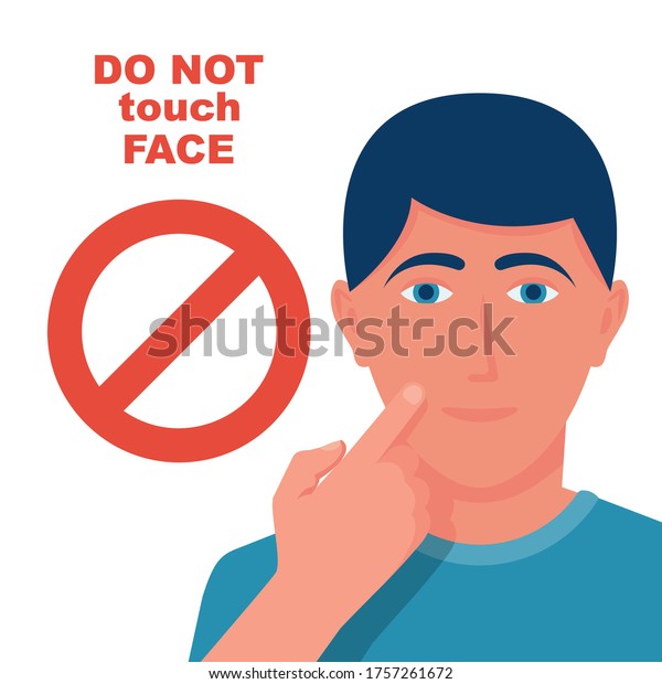顔に触るな 禁止の赤い記号 ウイルス病やコロナウイルスの予防 ベクターイラストフラットデザイン 白い背景に 指が口と鼻の目に触れる のベクター画像素材 ロイヤリティフリー