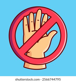 Do Not Touch with Forbidden Sign Vector Illustration Icon. Flat Cartoon Style