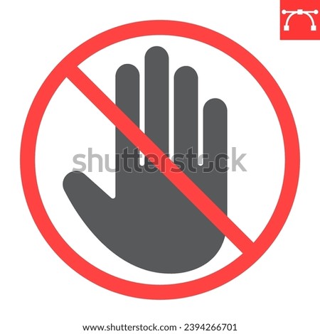 Do not touch glyph icon, prohibition and forbidden, don't touch sign, vector graphics, editable stroke solid sign, eps 10.