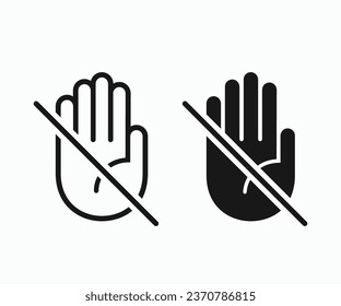 Do not touch hand icon. don't touch hand icon. lined logotype design element. User manual standard symbol. Crossed palm pictogram.