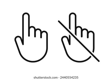 Do not touch hand icon. don't touch hand icon. lined logotype design element. User manual standard symbol. Crossed palm pictogram.