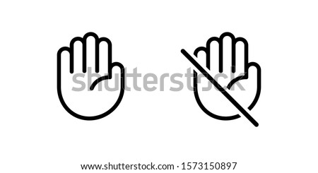 Do not touch hand icon. Isolated lined  logotype design element. User manual standard symbol. Crossed palm pictogram. 商業照片 © 