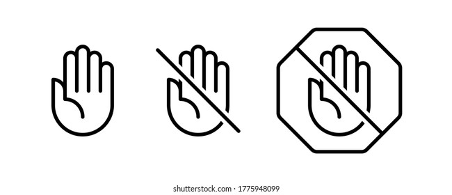 Do not touch hand icons. Set of linear icons with stop hand