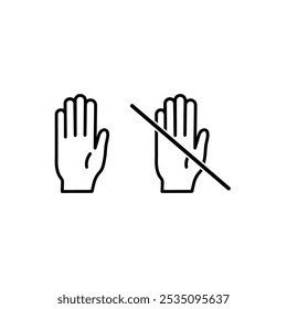 Do not touch hand icons. Set of linear icons with stop hand