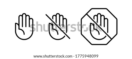 Do not touch hand icons. Set of linear icons with stop hand