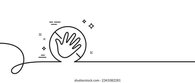 Do not touch hand line icon. Continuous one line with curl. Hygiene rules - No touch with bare hand sign. For clean hands symbol. Do not touch single outline ribbon. Loop curve pattern. Vector