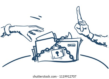 do not touch hand pointing folder padlock General Data Protection Regulation GDPR server security guard over white background hand drawn vector illustration