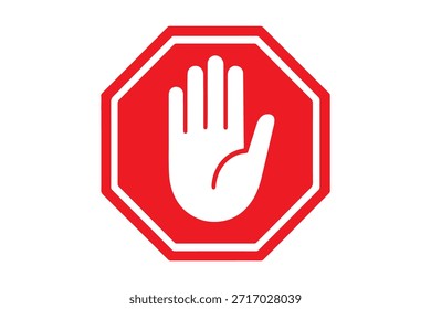 do not touch icon—black hand in red circle with diagonal line, bold warning vector for safety signage, restriction zones, or hazard UI
