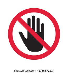 No toque con las manos. Cartel prohibitivo con la mano. Ilustración vectorial.