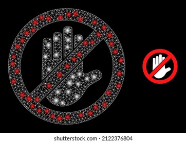 Do not touch icon and constellation mesh do not touch structure with glowing light spots. Illuminated constellation is created using do not touch vector icon and triangle mesh.