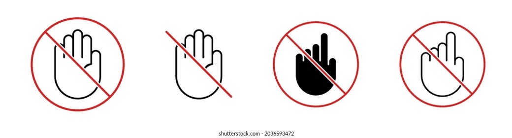 Do not touch icons set. Prohibition sign on the hand. Vector illustration
