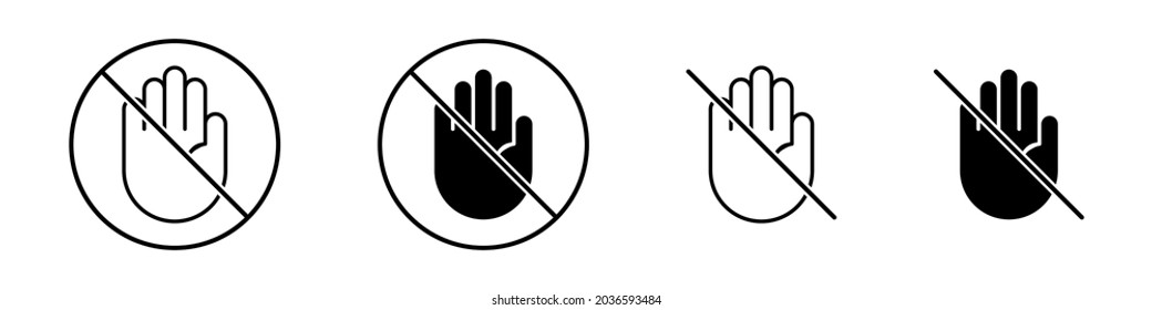 Do not touch icons set. Prohibition sign on the hand. Vector illustration
