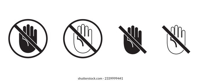 Do not touch icons set. Prohibition sign on the hand. Vector illustration