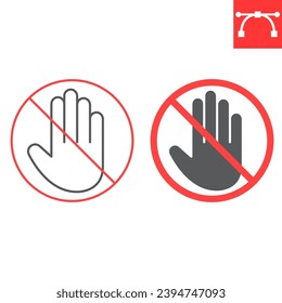 Do not touch line and glyph icon, prohibition and forbidden, don't touch sign, vector graphics, editable stroke outline sign, eps 10.