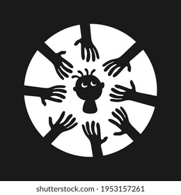 Do not touch my baby, prohibition signs, child and hands silhouette isolated vector illustration icon on a white background. Design for stickers, logo, web and mobile app.
