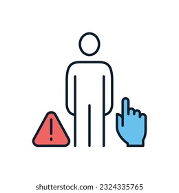 Do not touch people related vector icon. Man hand and exclamation mark in a triangle. Isolated on white background. Editable vector illustration