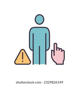 Do not touch people related vector icon. Man hand and exclamation mark in a triangle. Isolated on white background. Editable vector illustration