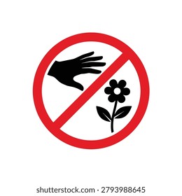 Do not touch or pick flower warning icon with prohibition forbidden protection