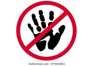 do not touch sign, black hand icon in a red round