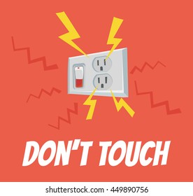 Do not touch the socket. High voltage. Vector flat cartoon banner illustration