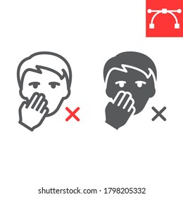 Do not touch your face line and glyph icon, coronavirus and covid-19, don t touch face sign vector graphics, editable stroke linear icon, eps 10