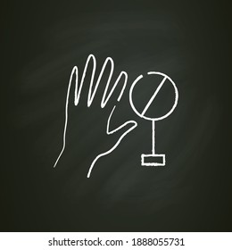 Do not touching chalk icon. New normal concept. Hygiene rules, prevention. Hand sanitizing culture. New life after covid19 outbreak. Pandemic time. Isolated vector illustration on chalkboard