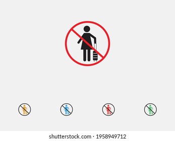 Do not travel icon. Travel ban icon. Restriction, prohibition on movement. Adventure with luggage. Vector illustration. Stop travel. Set of colorful flat design.