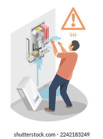 Do not Try to fix or repair Water Heater or any Electrical Problems at home by yourself no knowledge Danger Risk isometric isolated vector