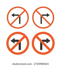 No gire a la izquierda y a la derecha del icono de la señal de tráfico conjunto de Ilustración vectorial aislada sobre fondo blanco.