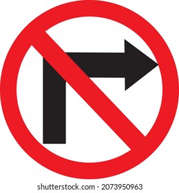 Do not turn right road sign. Vector illustration with white color background.