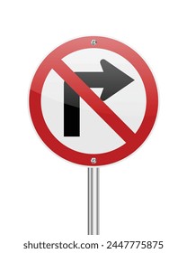 No gire la señal de la calle derecha sobre fondo blanco