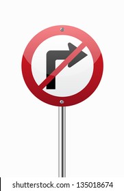 Do not turn right traffic sign on white