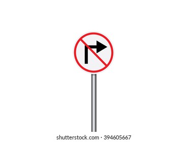 do not turn right traffic sign on white