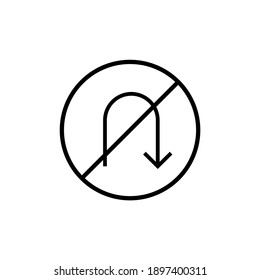 do not u turn, warning icon   in flat black line style, isolated on white background