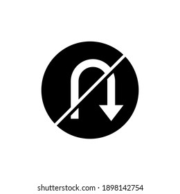 do not u turn, warning icon  in solid black flat shape glyph icon, isolated on white background