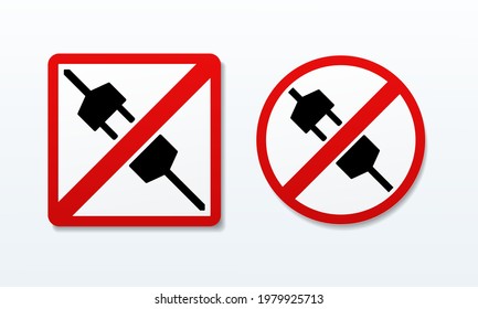 No desenchufe el signo. Cables desenchufados. No hay enchufe para ningún símbolo de uso. Vector de ilustración