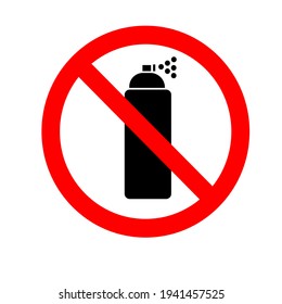 Do not use aerosol sprays. Aerosols are prohibited. A crossed-out aerosol can in a red circle. Forbidding sign, sticker. vector flat illustration