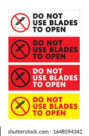 Do not use blades to open Sticker Design for package shipping, Vector EPS 10.