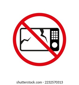 Do not use broken household appliances. Ban icon with a broken microwave.