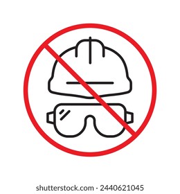 Do not use construction helmet icon. Worker engineer helmet flat sign design. Builder helm symbol pictogram. Forbidden Prohibited Warning, caution, attention, restriction label danger icon.