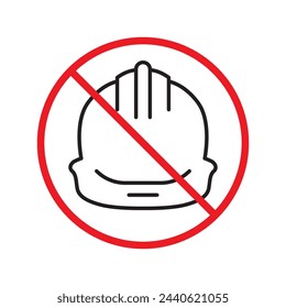 Do not use construction helmet icon. Worker engineer helmet flat sign design. Builder helm symbol pictogram. Forbidden Prohibited Warning, caution, attention, restriction label danger icon.