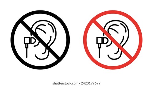 No utilice el conjunto de iconos de auriculares. Los auriculares prohibidos usan un símbolo vector en un estilo negro relleno y delineado. No � escuchar música en la señal de los auriculares.