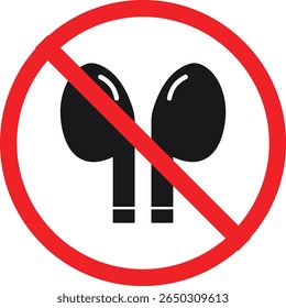  Do not use earphone sign design. Forbidden Prohibited Warning, caution, attention, restriction label danger.  No headphones symbol flat pictogram. No ear buds. 
