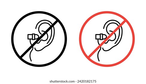 Do Not Use Earphone Vector Illustration Set. Headphone Usage Restriction Sign suitable for apps and websites UI design style.