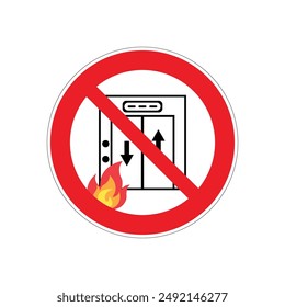 Do not use the elevator in case of fire, do not use the elevator for people sign Eps10 vector illustration